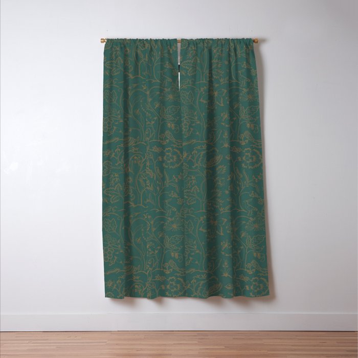 William Morris Middlemore Green Moss Gold Pattern Window Curtain Gallery Image 3