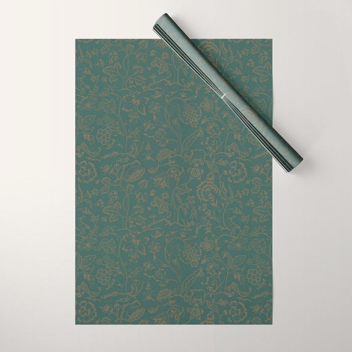 William Morris Middlemore Green Moss Gold Pattern Wrapping Paper Gallery Image 1