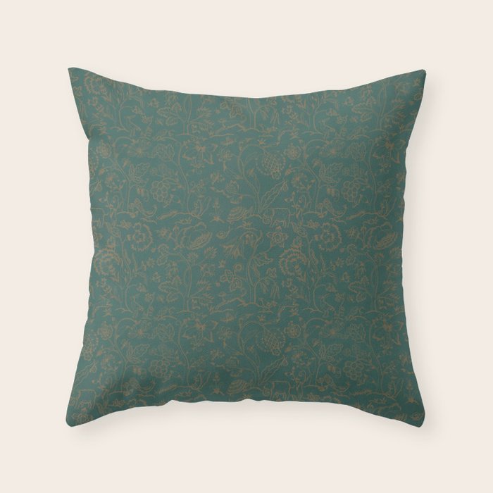 William Morris Middlemore Green Moss Gold Pattern Throw Pillow Gallery Image 1