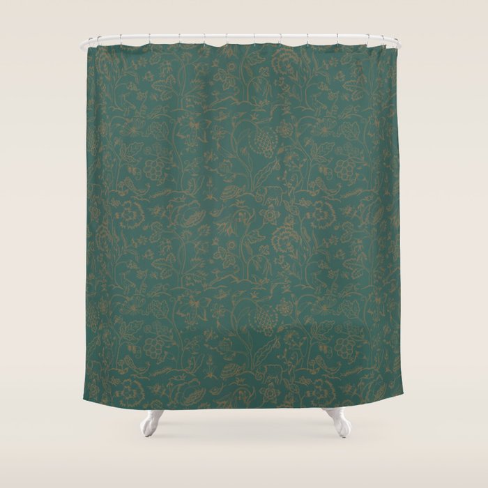 William Morris Middlemore Green Moss Gold Pattern Shower Curtain Gallery Image 1