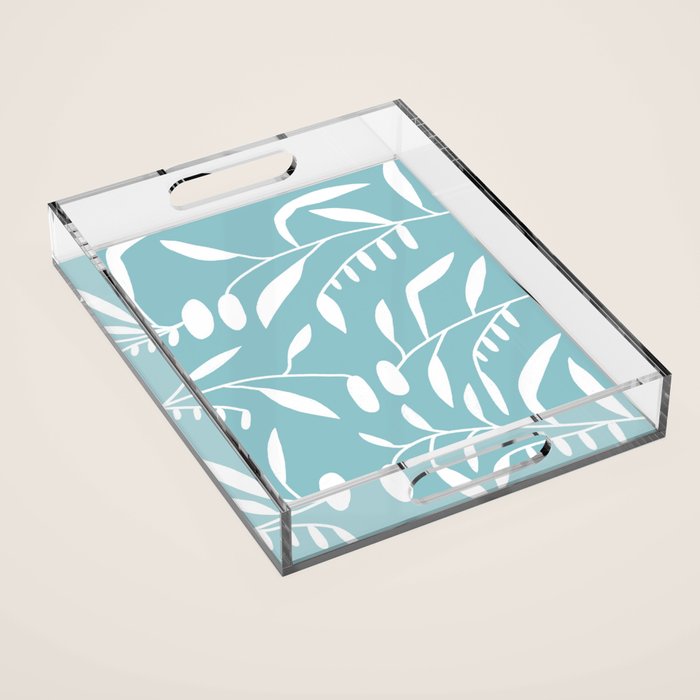 Botanical leaf- skyblue Acrylic Tray Gallery Image 1