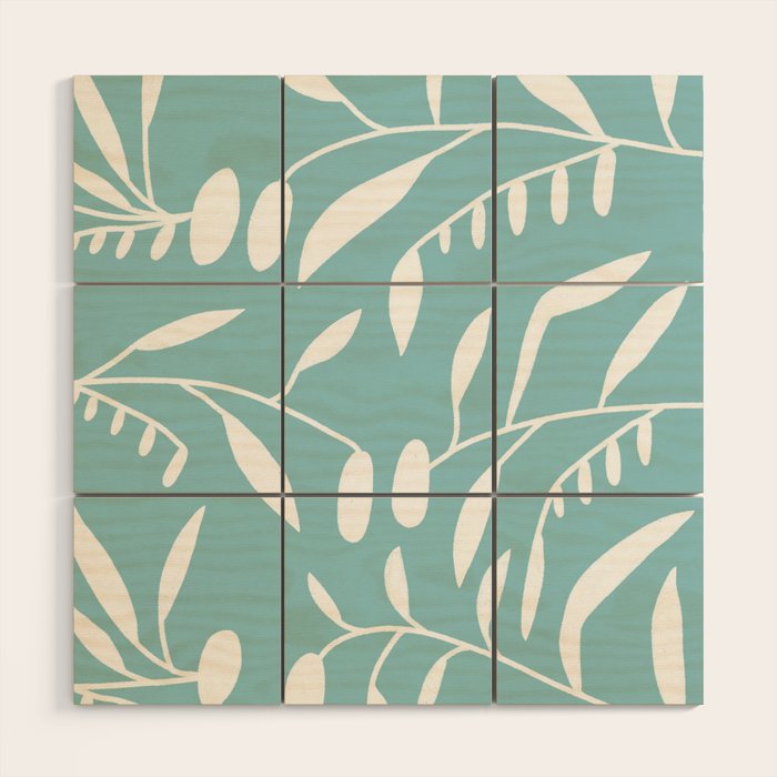 Botanical leaf- skyblue Wood Wall Art Gallery Image 1