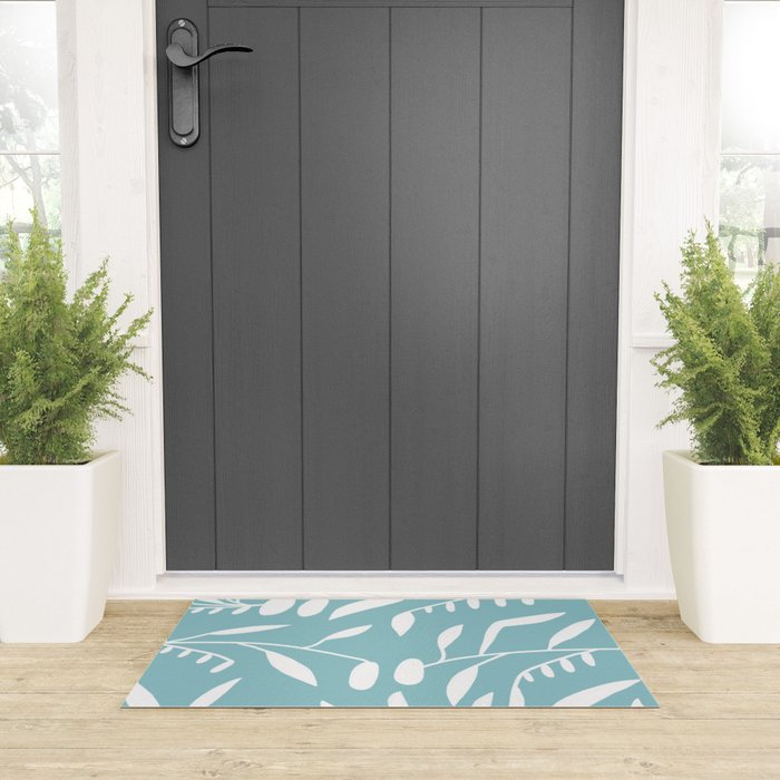Botanical leaf- skyblue Welcome Mat Gallery Image 3