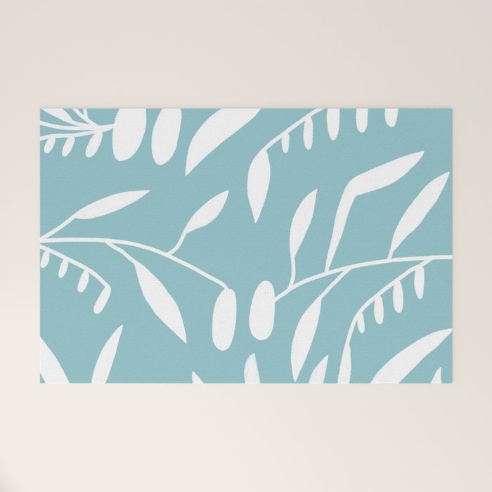 Botanical leaf- skyblue Welcome Mat Gallery Image 1