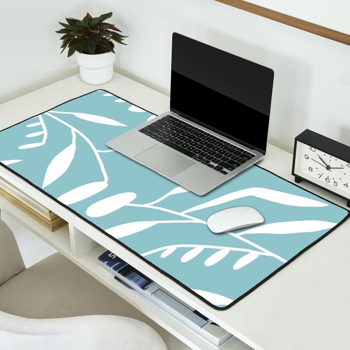 Botanical leaf- skyblue Desk Mat Gallery Image 2