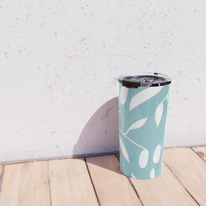 Botanical leaf- skyblue Travel Mug Gallery Image 4