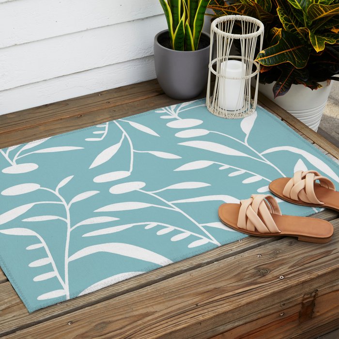 Botanical leaf- skyblue Outdoor Rug Gallery Image 2