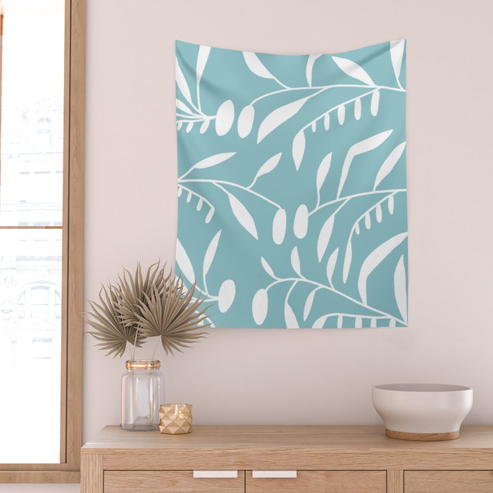 Botanical leaf- skyblue Wall Tapestry Gallery Image 2