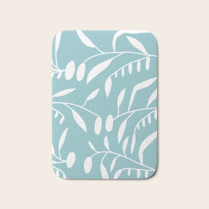 Botanical leaf- skyblue Bath Mat Gallery Image 1