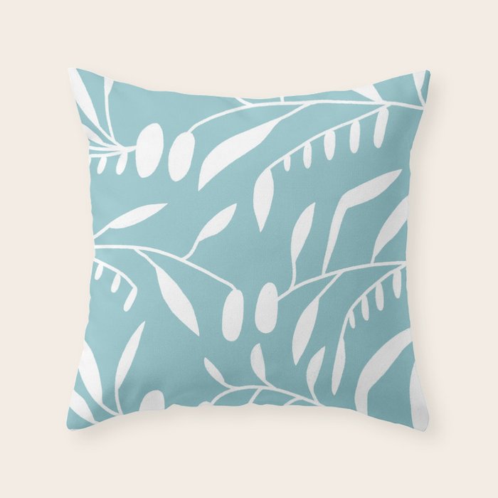 Botanical leaf- skyblue Throw Pillow Gallery Image 6
