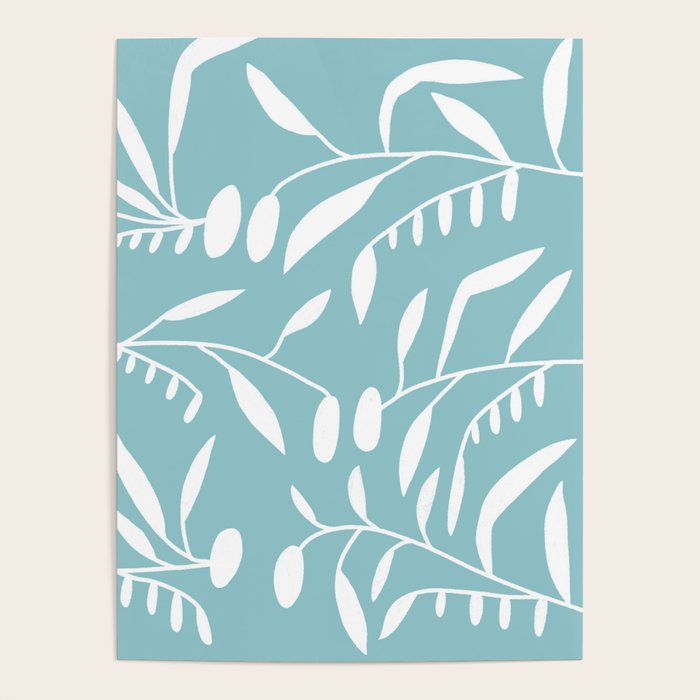 Botanical leaf- skyblue Poster Gallery Image 1