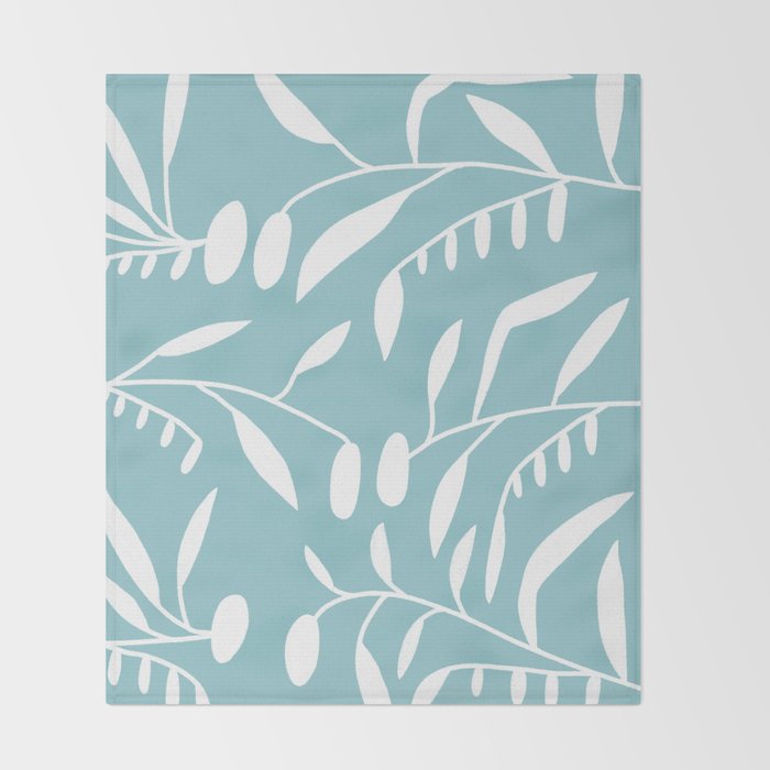 Botanical leaf- skyblue Throw Blanket Gallery Image 2