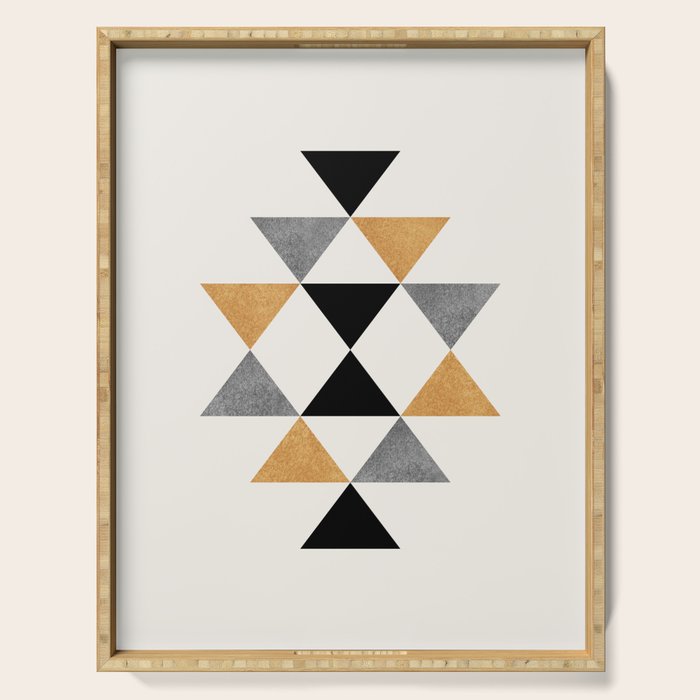 Aztec Graphic - Gold Gray Serving Tray Gallery Image 1
