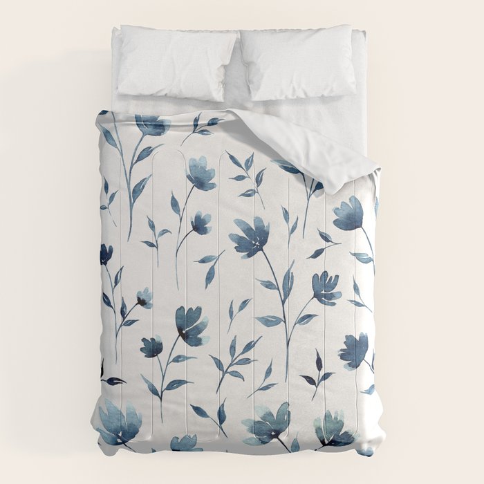 Blue flowers | Watercolor Pattern Comforter Gallery Image 1