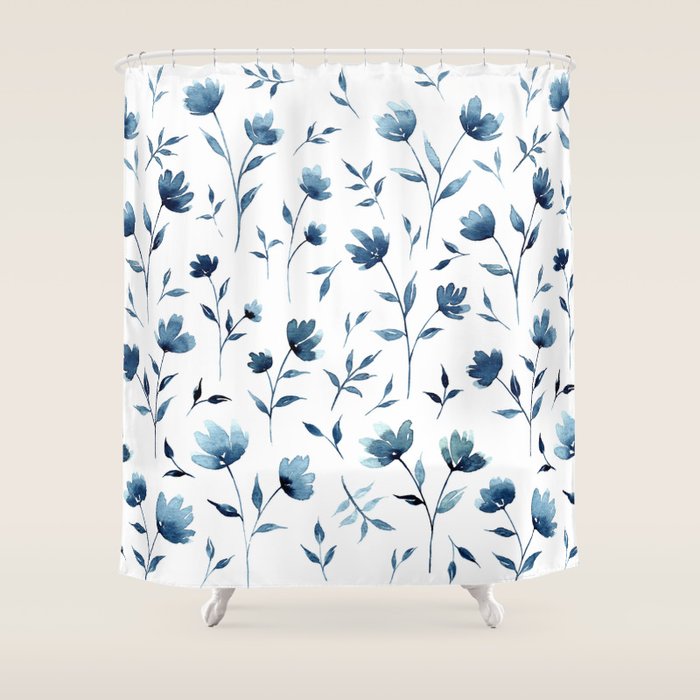 Blue flowers | Watercolor Pattern Shower Curtain Gallery Image 1
