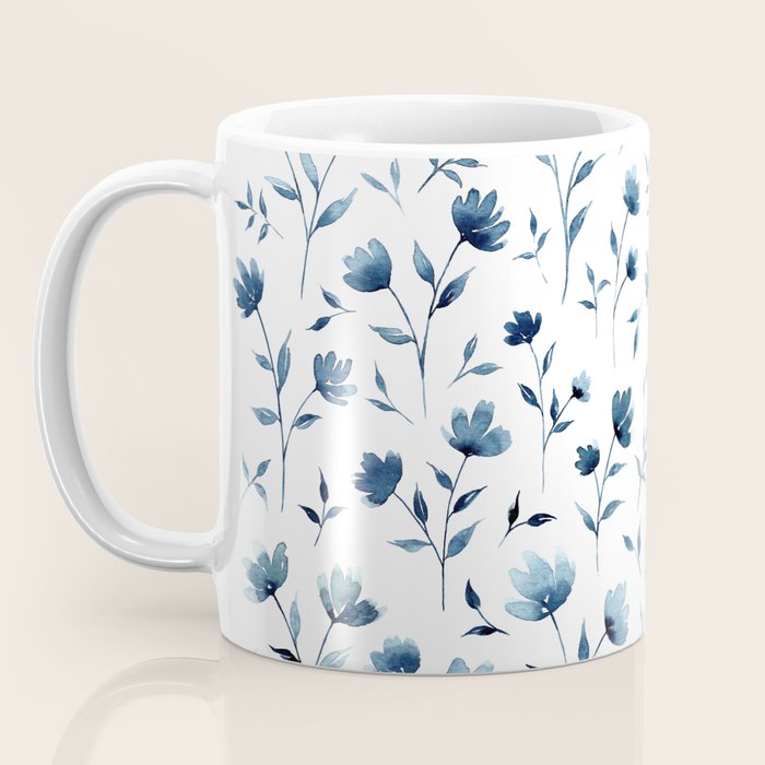 Blue flowers | Watercolor Pattern Coffee Mug Gallery Image 3