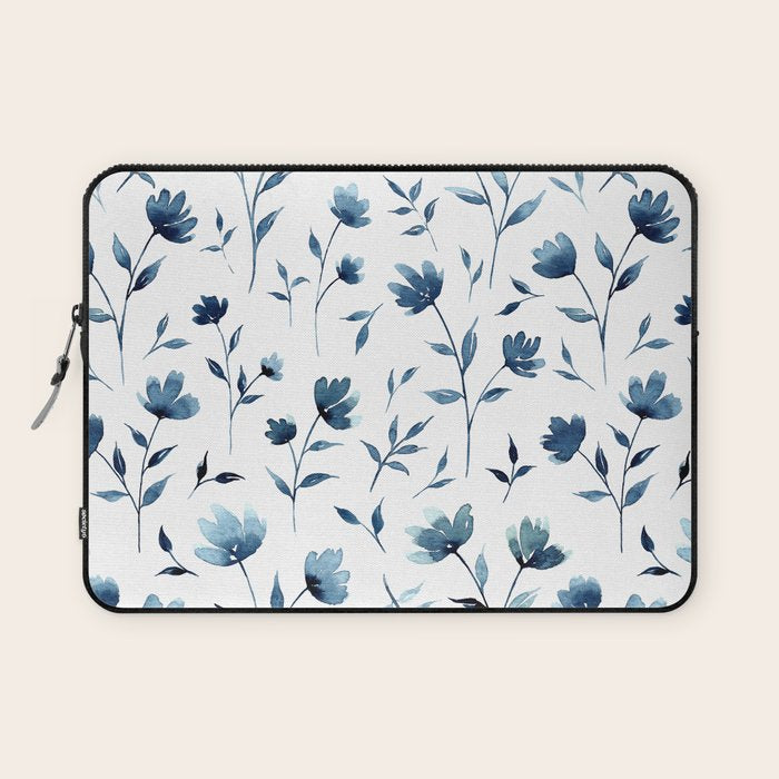 Blue flowers | Watercolor Pattern Laptop Sleeve Gallery Image 1
