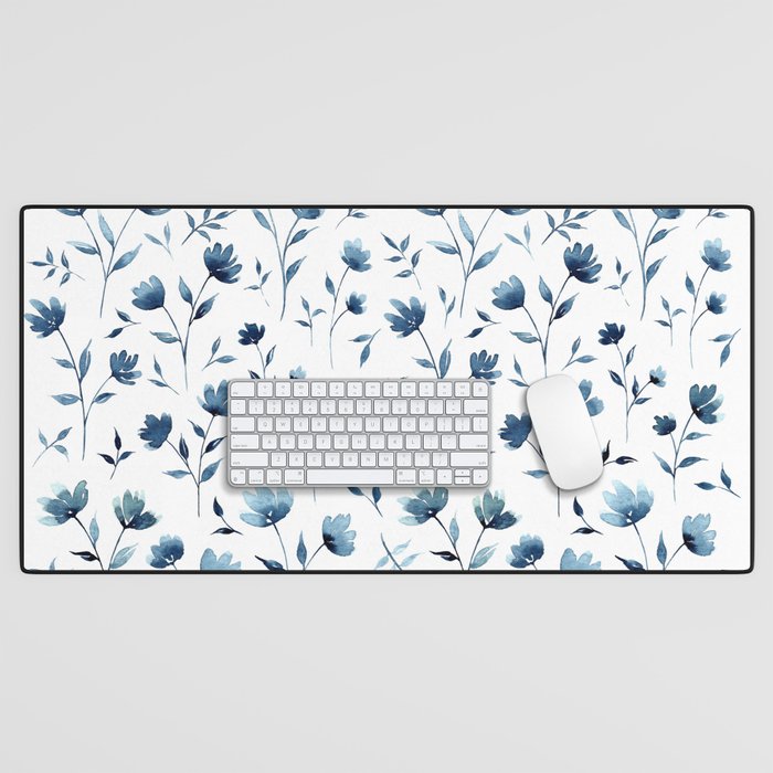 Blue flowers | Watercolor Pattern Desk Mat Gallery Image 1