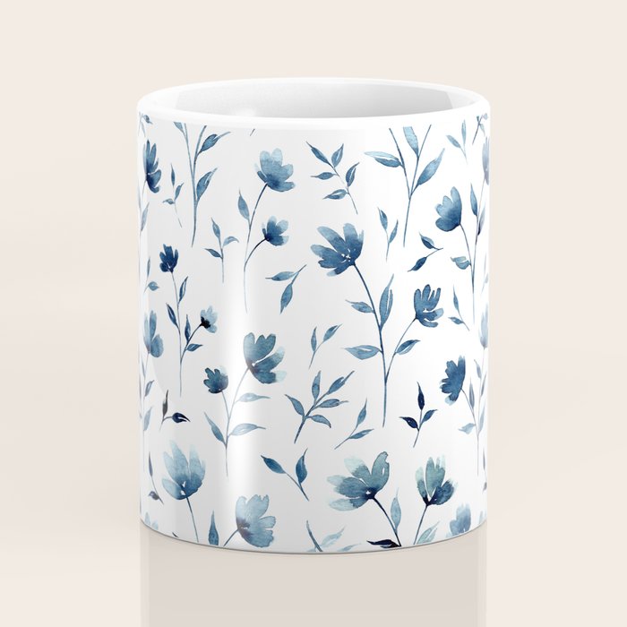 Blue flowers | Watercolor Pattern Coffee Mug Gallery Image 4