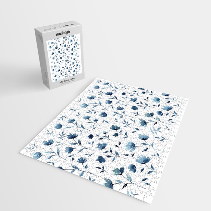 Blue flowers | Watercolor Pattern Jigsaw Puzzle Gallery Image 2