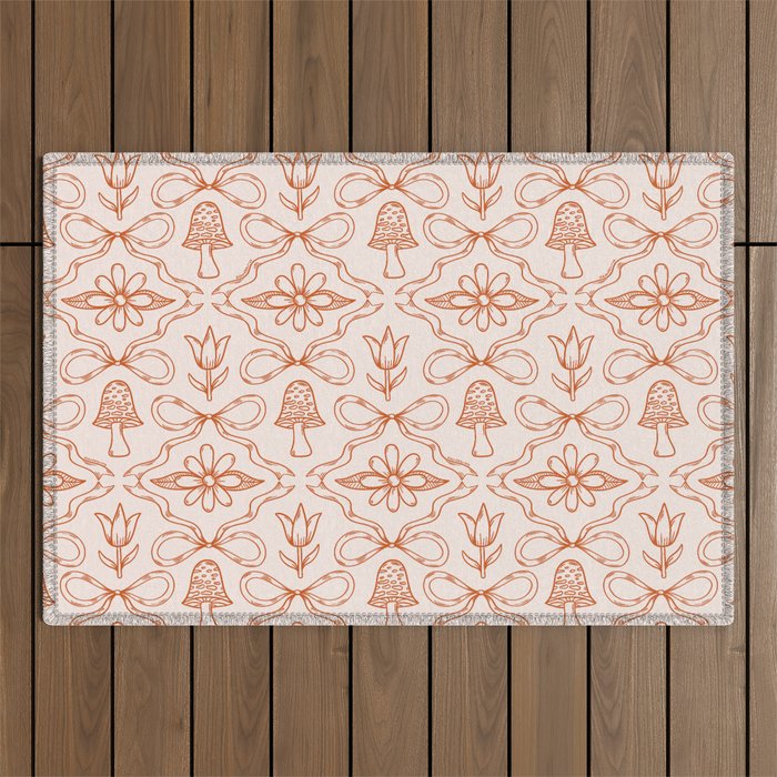Spring Toile Print in Orange Outdoor Rug Gallery Image 1