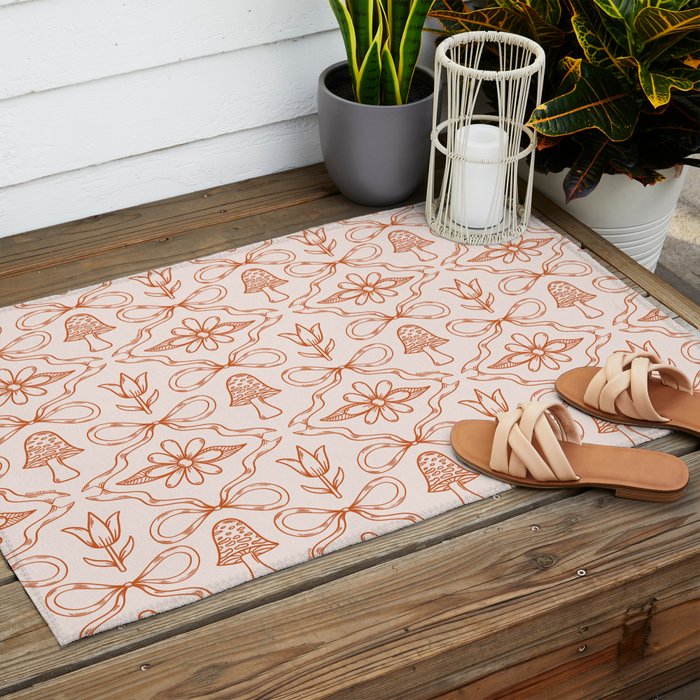 Spring Toile Print in Orange Outdoor Rug Gallery Image 2
