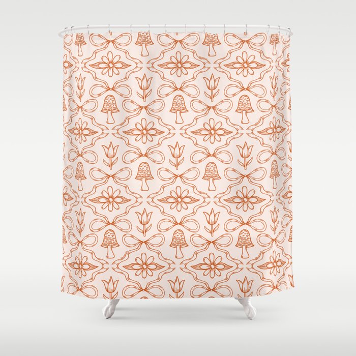Spring Toile Print in Orange Shower Curtain Gallery Image 1