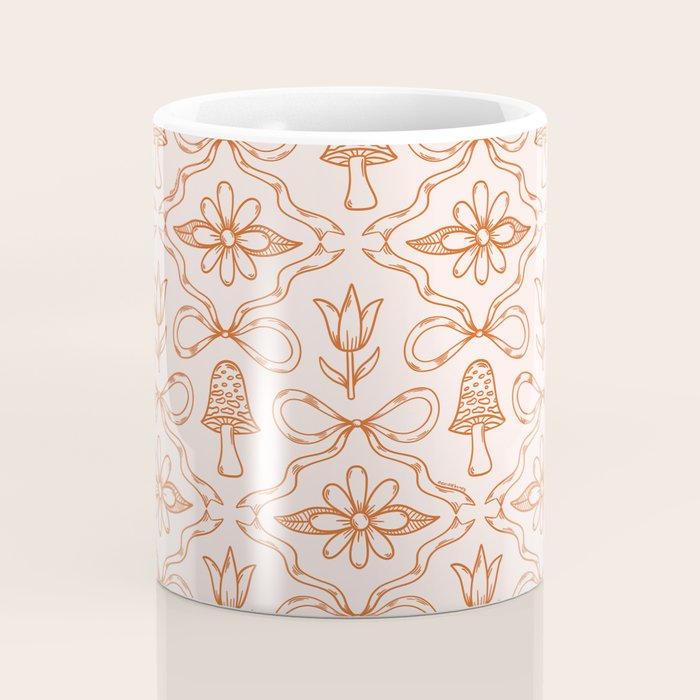 Spring Toile Print in Orange Coffee Mug Gallery Image 4