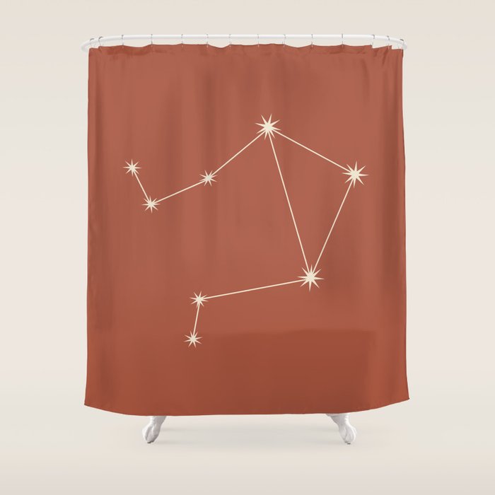 Libra Zodiac Star Constellation Line Art Terracotta Red Shower Curtain Gallery Image 1