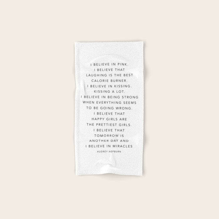 I Believe In Pink. I Believe That Laughing Is the Best Calorie Burnerâ¦ -Audrey Hepburn Bath Towel Gallery Image 1