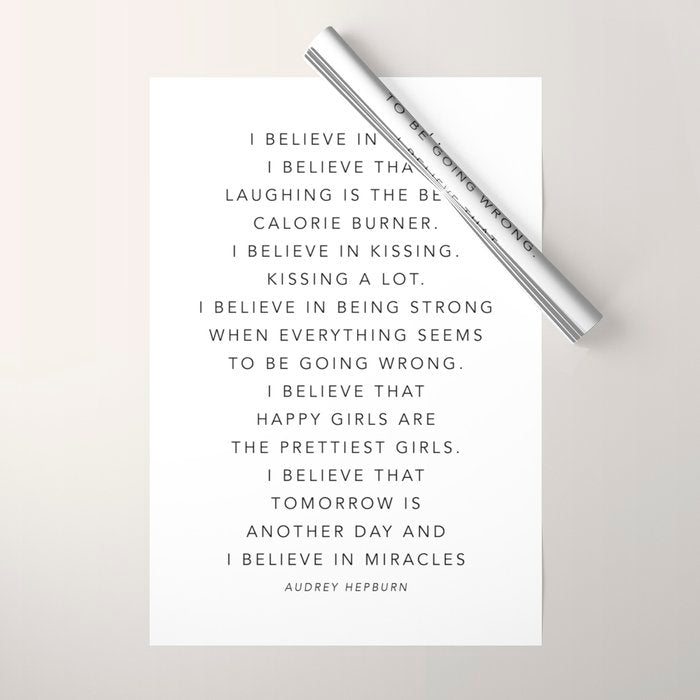 I Believe In Pink. I Believe That Laughing Is the Best Calorie Burnerâ¦ -Audrey Hepburn Wrapping Paper Gallery Image 1