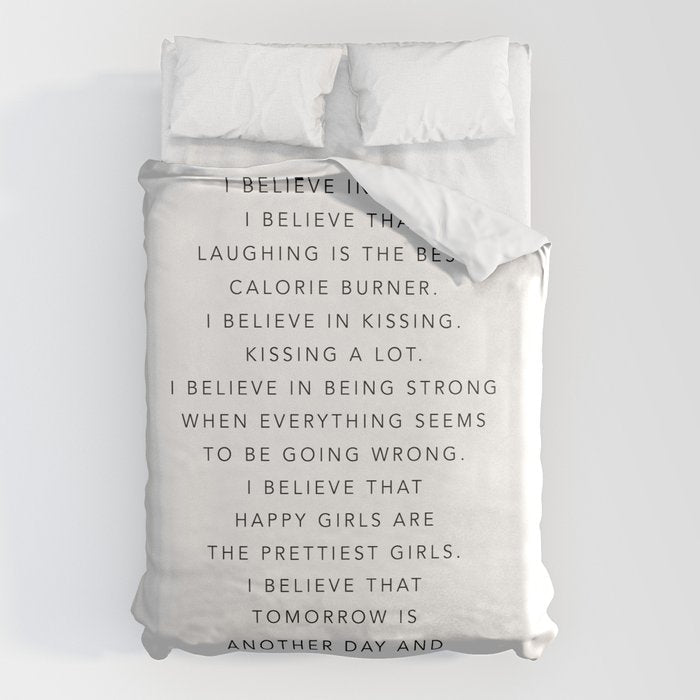 I Believe In Pink. I Believe That Laughing Is the Best Calorie Burnerâ¦ -Audrey Hepburn Duvet Cover Gallery Image 1