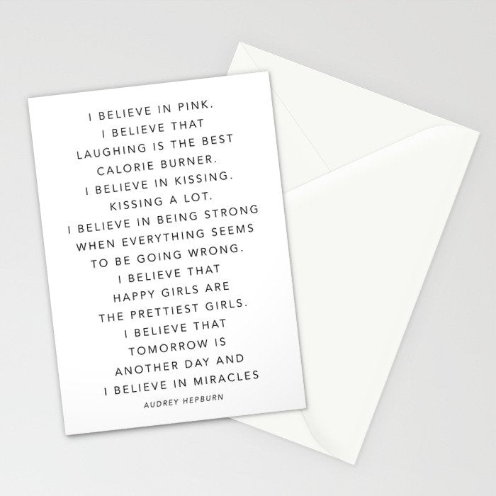 I Believe In Pink. I Believe That Laughing Is the Best Calorie Burnerâ¦ -Audrey Hepburn Stationery Card Gallery Image 2