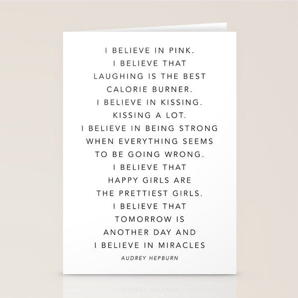 I Believe In Pink. I Believe That Laughing Is the Best Calorie Burnerâ¦ -Audrey Hepburn Stationery Card Gallery Image 2