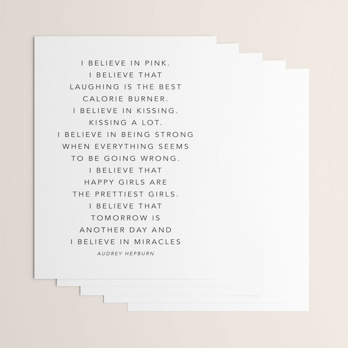 I Believe In Pink. I Believe That Laughing Is the Best Calorie Burnerâ¦ -Audrey Hepburn Wrapping Paper Gallery Image 3