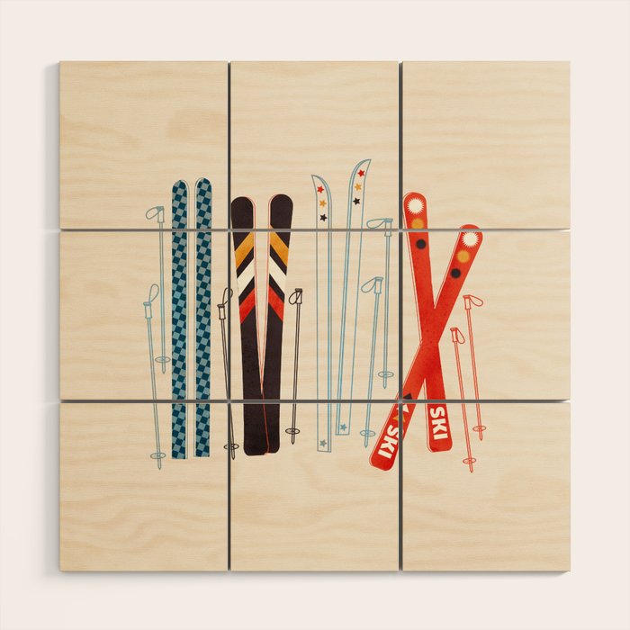 Retro Ski Illustration Wood Wall Art Gallery Image 1