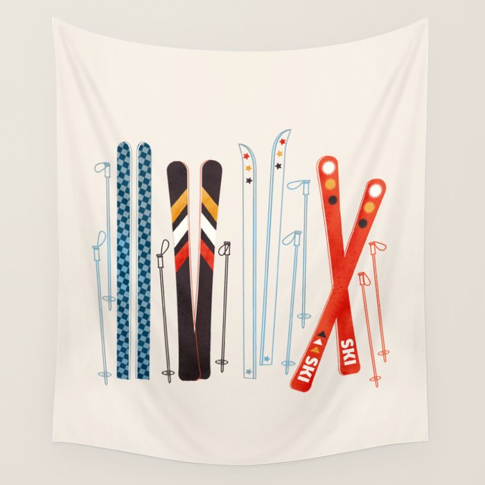 Retro Ski Illustration Wall Tapestry Gallery Image 1