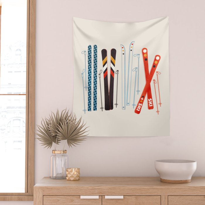 Retro Ski Illustration Wall Tapestry Gallery Image 2