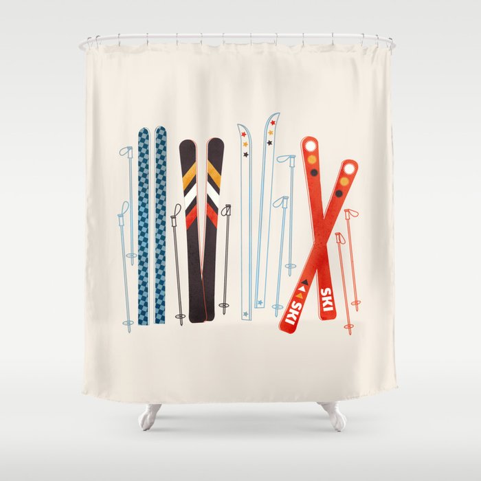 Retro Ski Illustration Shower Curtain Gallery Image 1