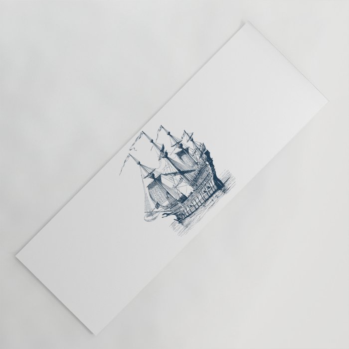 Blue vintage nautical wind sailing boat Yoga Mat Gallery Image 1