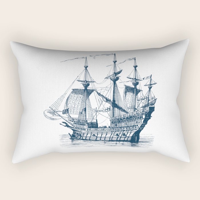 Blue vintage nautical wind sailing boat Rectangular Pillow Gallery Image 1