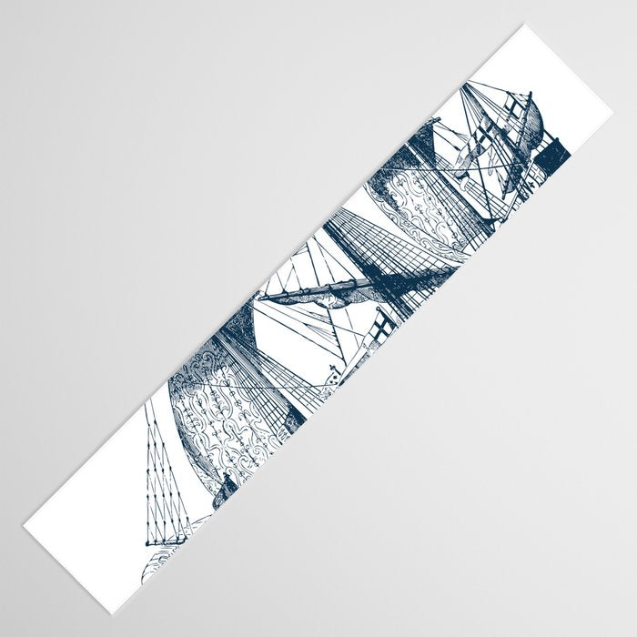 Blue vintage nautical wind sailing boat Table Runner Gallery Image 3