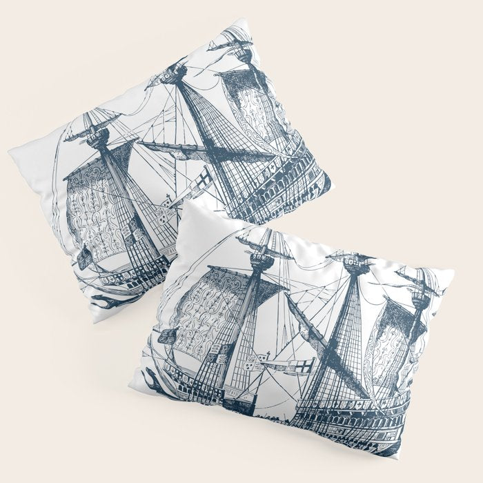 Blue vintage nautical wind sailing boat Pillow Sham Gallery Image 1
