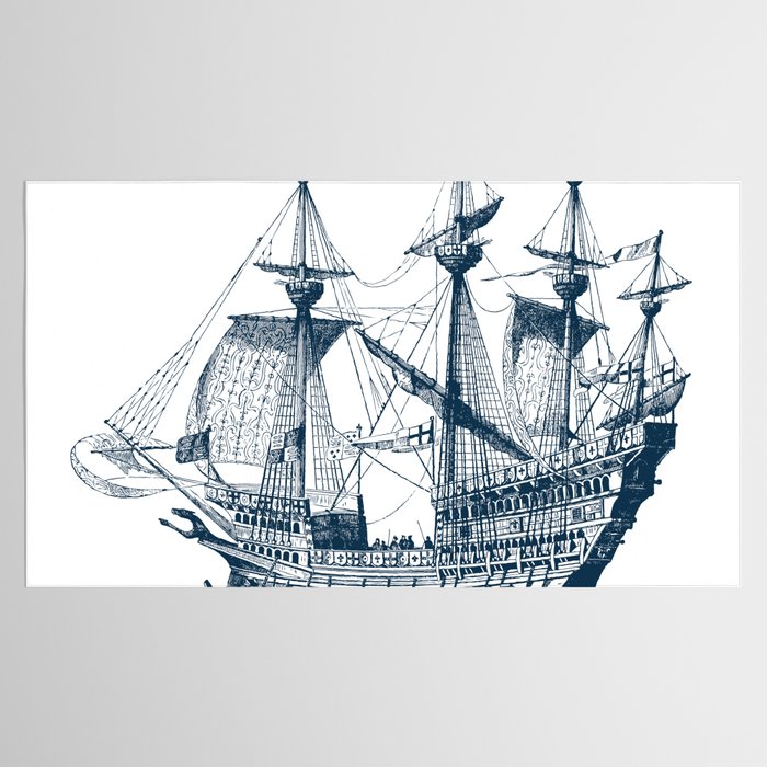 Blue vintage nautical wind sailing boat Tablecloth Gallery Image 2