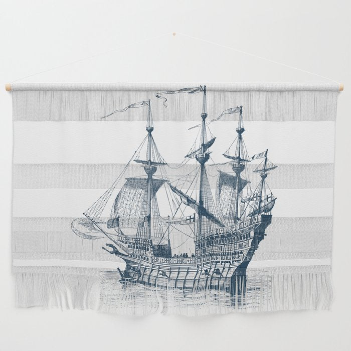 Blue vintage nautical wind sailing boat Wall Hanging Gallery Image 1