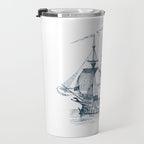 Blue vintage nautical wind sailing boat Travel Mug Gallery Image 3