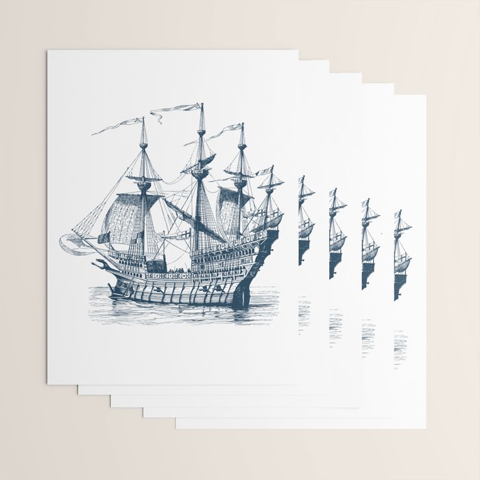 Blue vintage nautical wind sailing boat Wrapping Paper Gallery Image 3