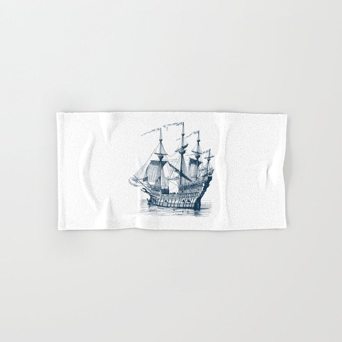 Blue vintage nautical wind sailing boat Bath Towel Gallery Image 1
