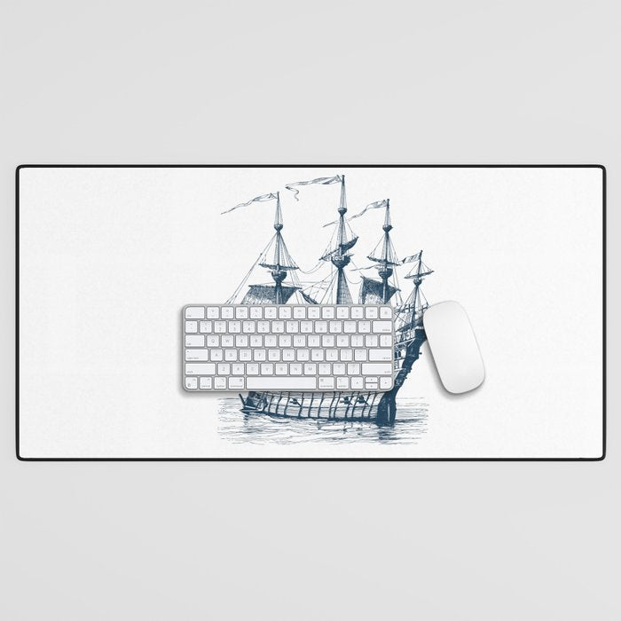 Blue vintage nautical wind sailing boat Desk Mat Gallery Image 1