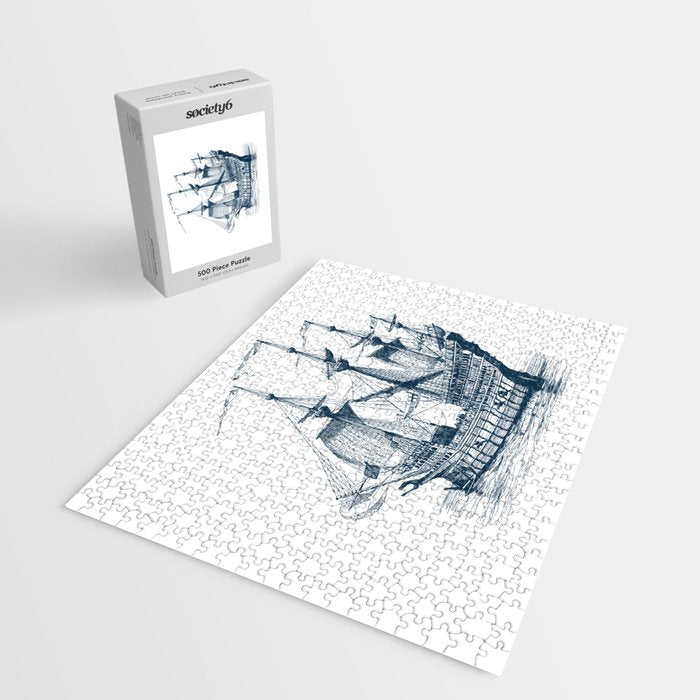 Blue vintage nautical wind sailing boat Jigsaw Puzzle Gallery Image 2
